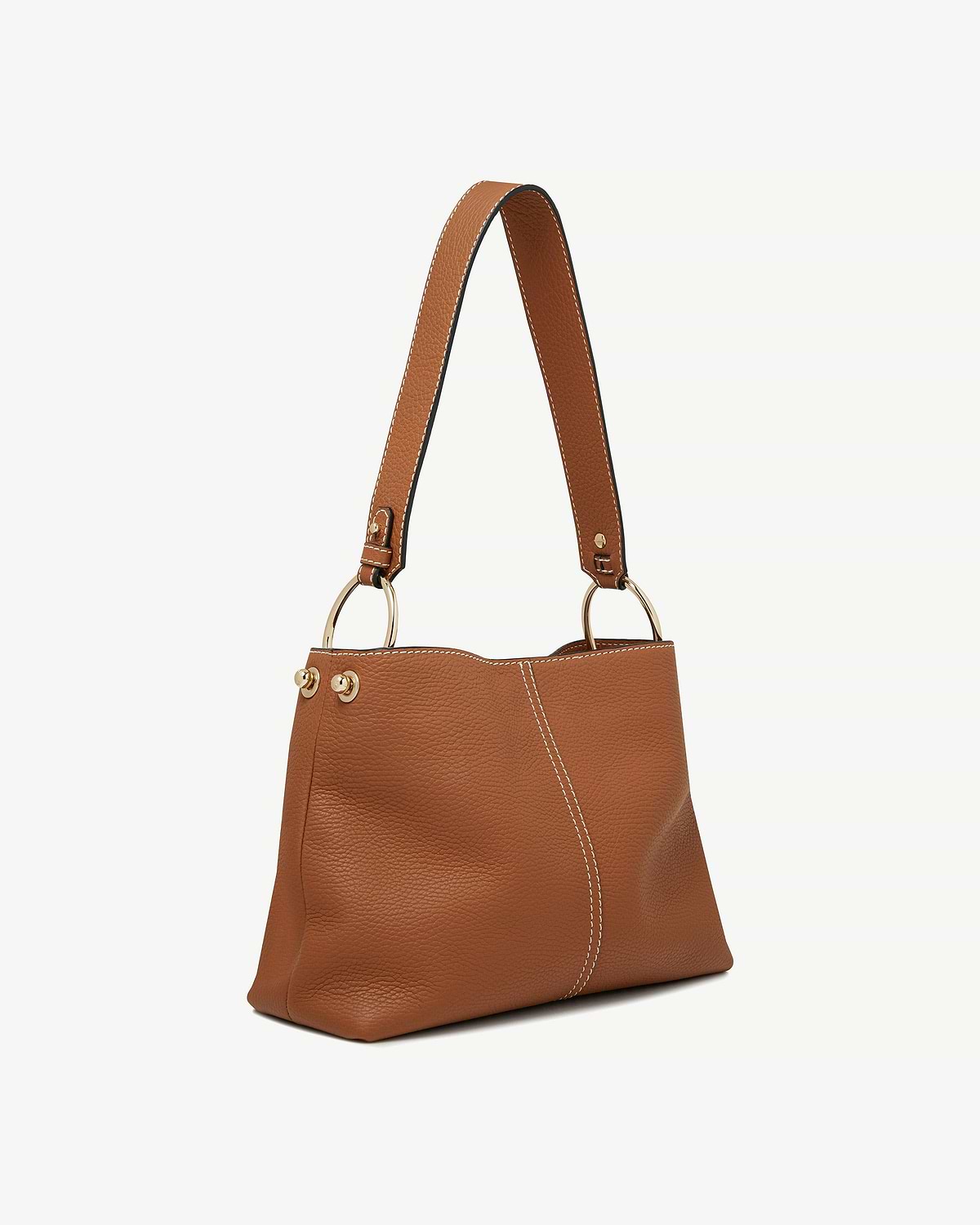 Tan leather Lana Hobo bag with contrasting white stitching and gold ring hardware