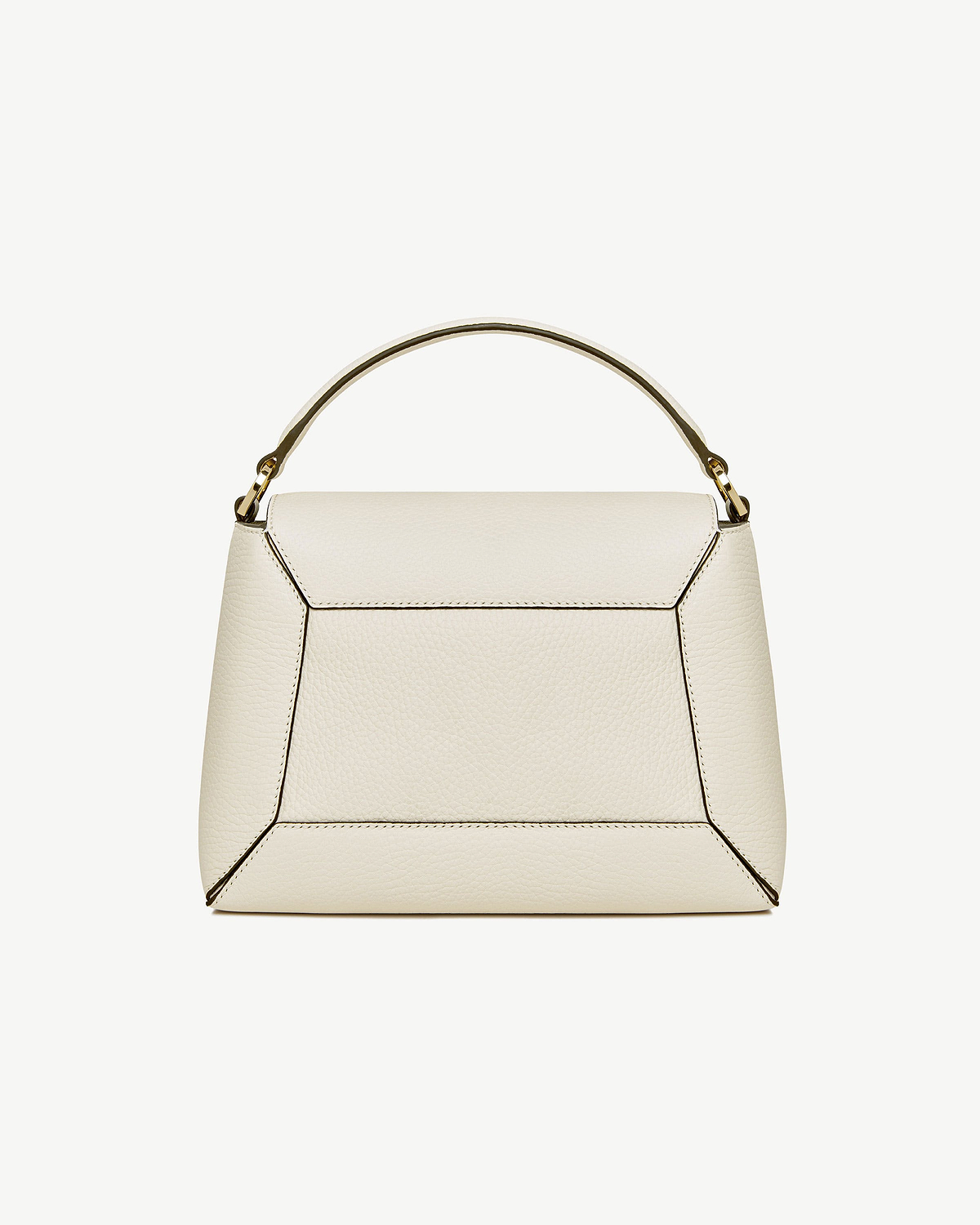 Vanilla mosaic bag with top handle, pebbled leather, contrast edge stitching and gold-tone hardware.