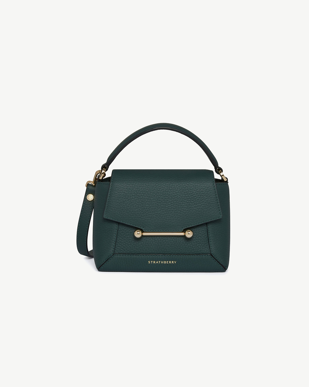 Strathberry Mosaic Nano leather top-handle bag in bottle green with gold bar