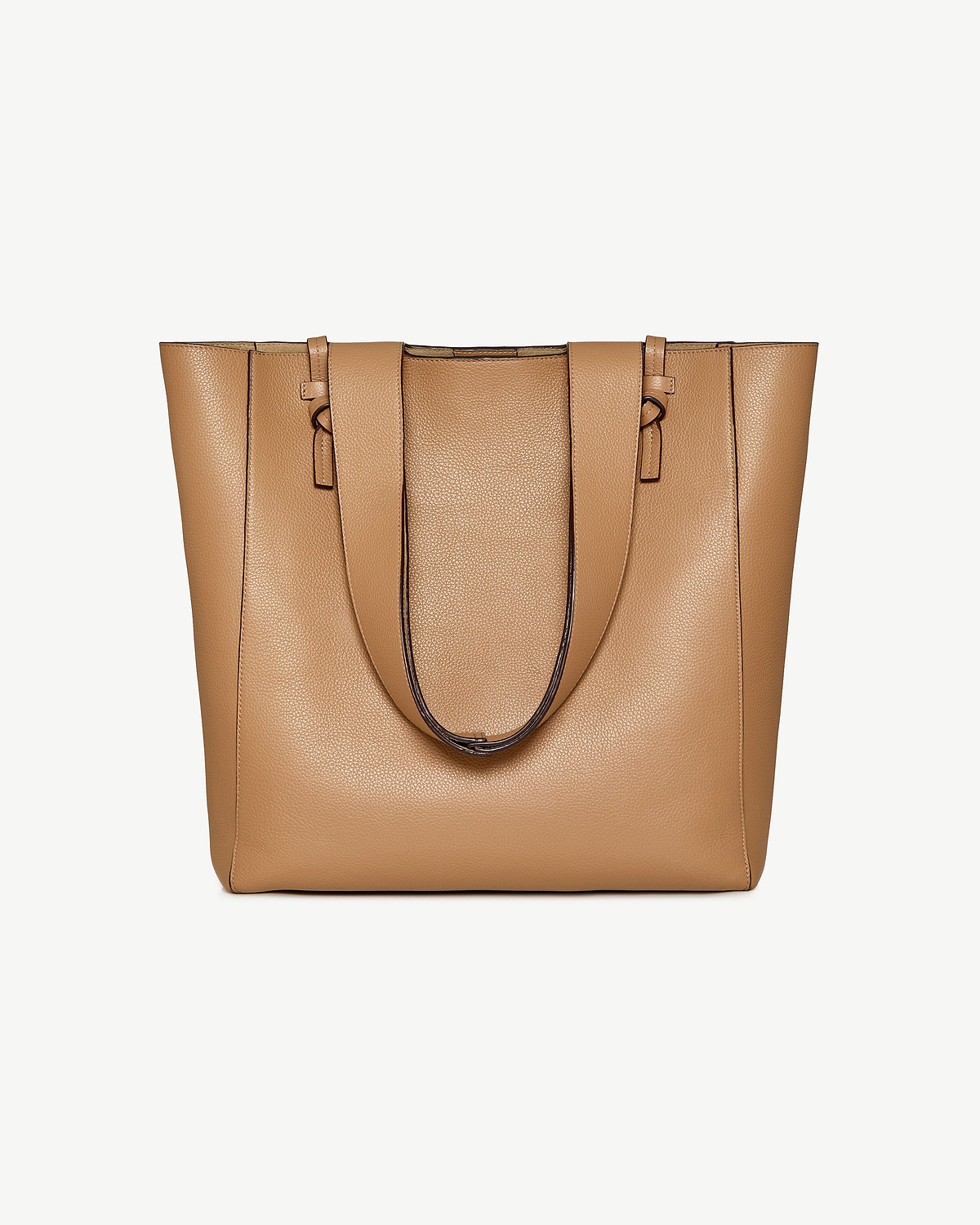 Caramel leather Melody tote with two shoulder straps and pebbled texture.