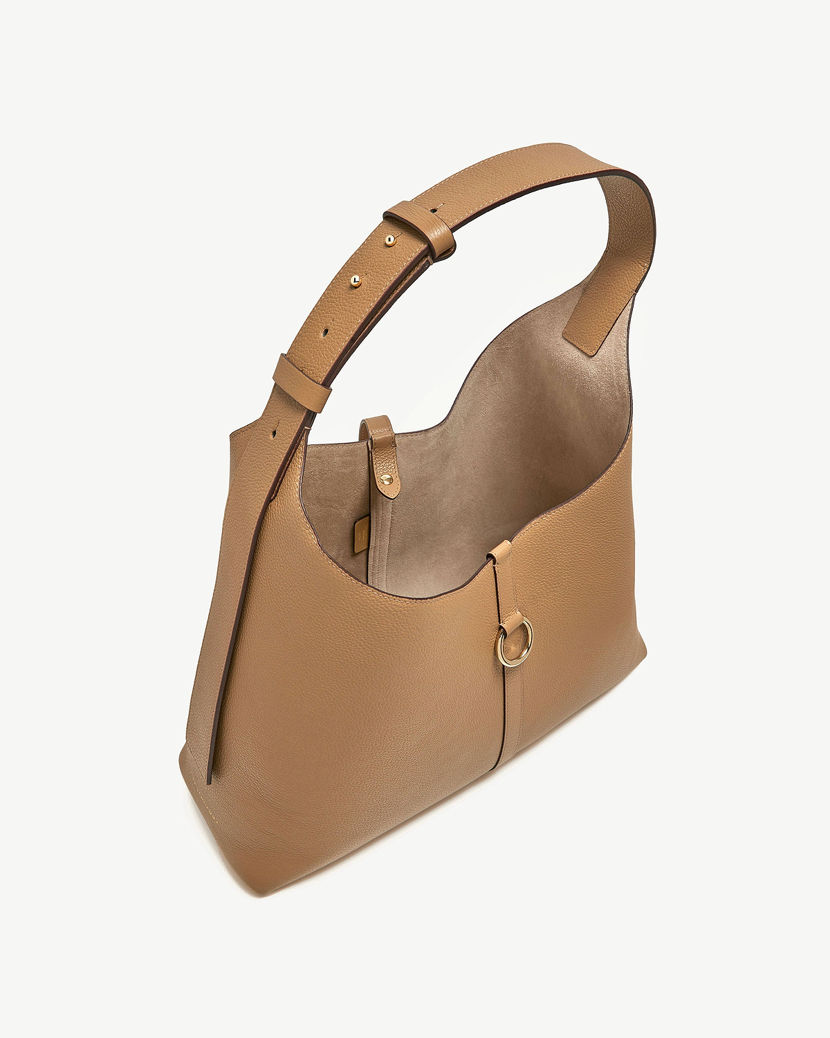 Caramel leather Kite Hobo Maxi with single shoulder strap and gold ring detail