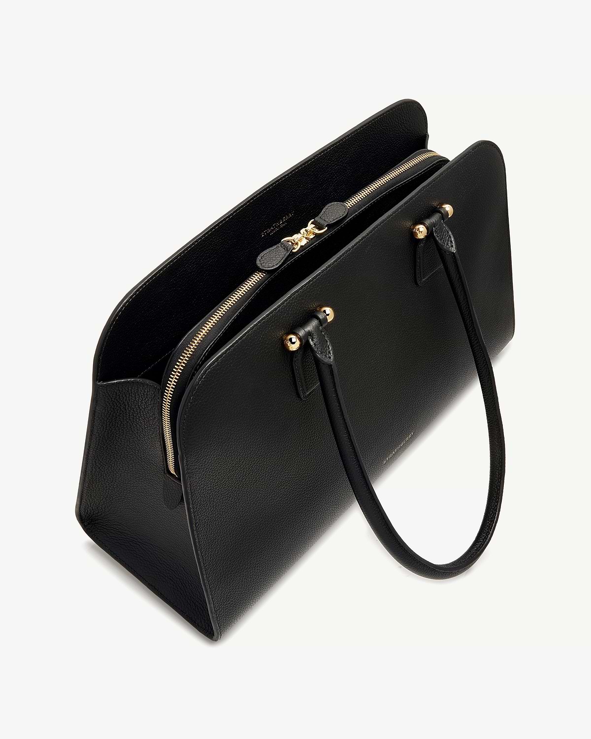Strathberry black Georgia Maxi leather tote with gold hardware and central zip