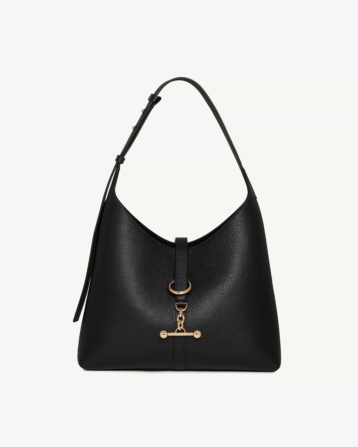 Black Kite Hobo bag in pebbled leather with gold ring and toggle fastening