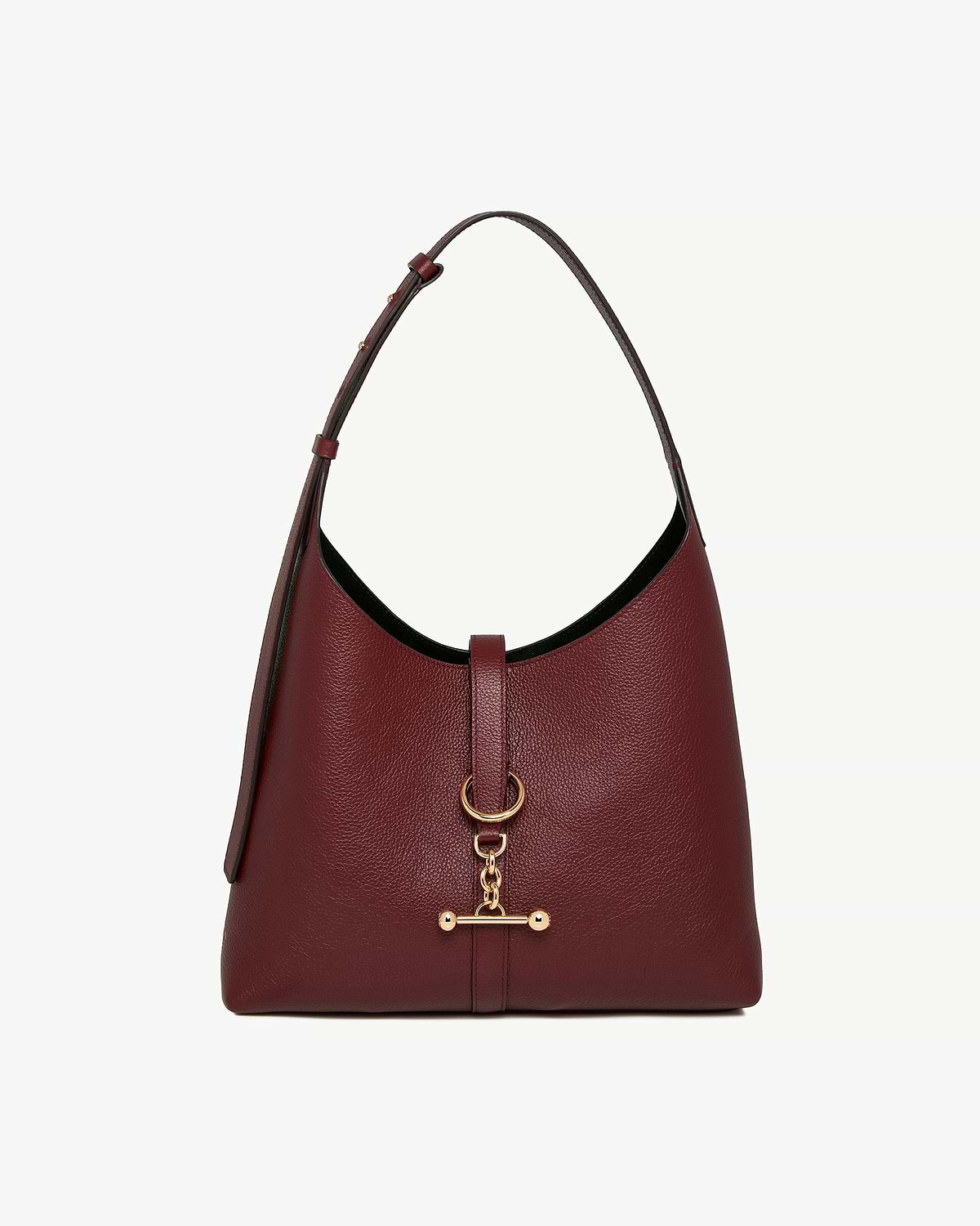 Oxblood leather Kite Hobo bag with gold hardware and top handle.