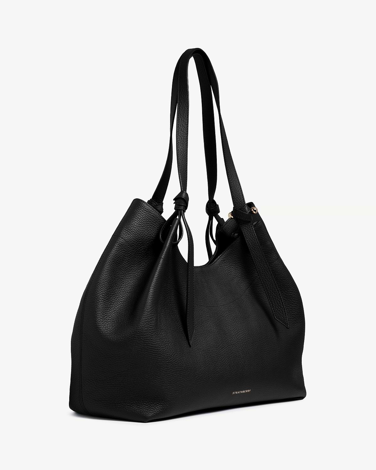 Black Strathberry Barra tote with knotted straps and pebbled leather.