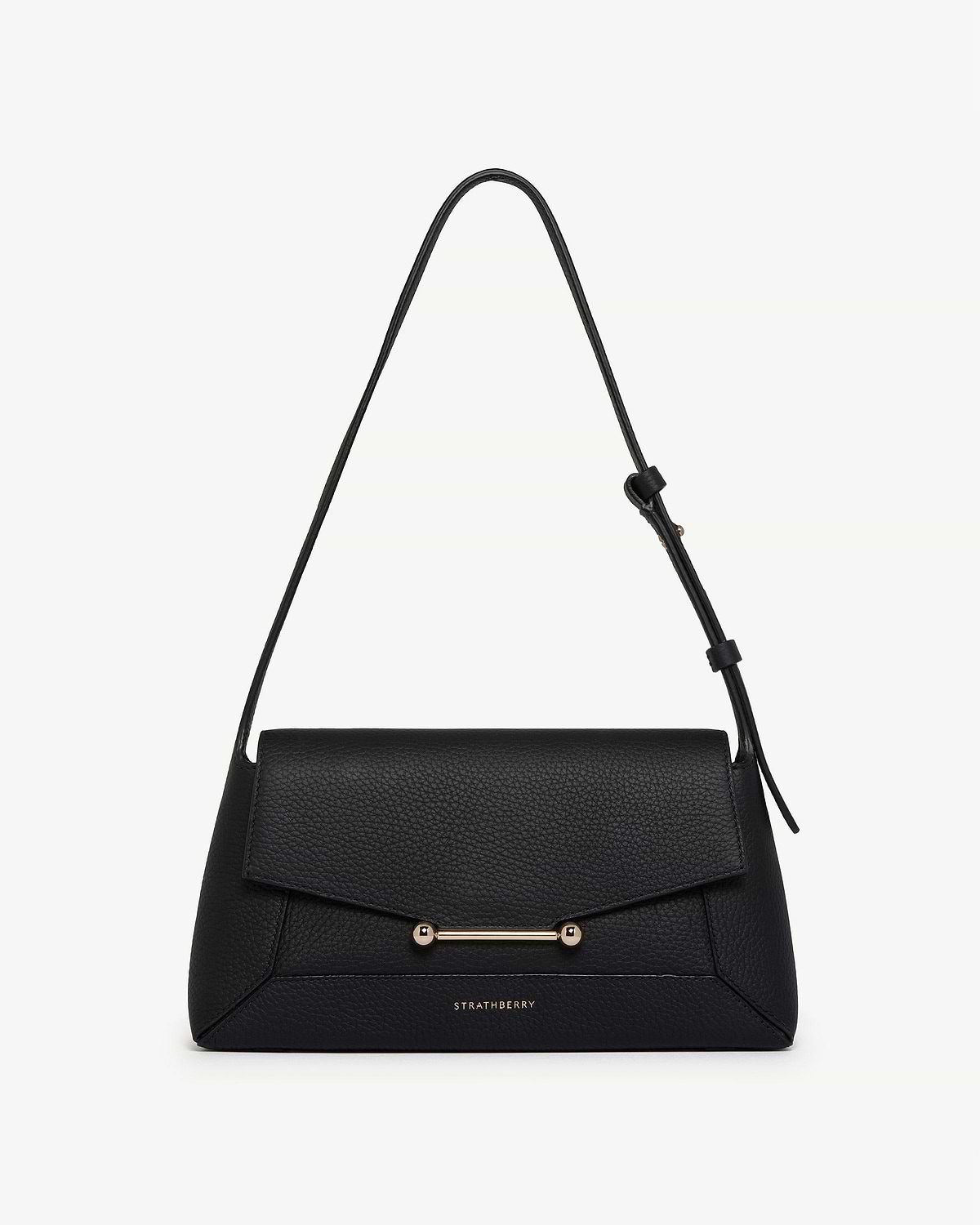 Strathberry Mosaic Shoulder bag in black pebbled leather with gold bar clasp