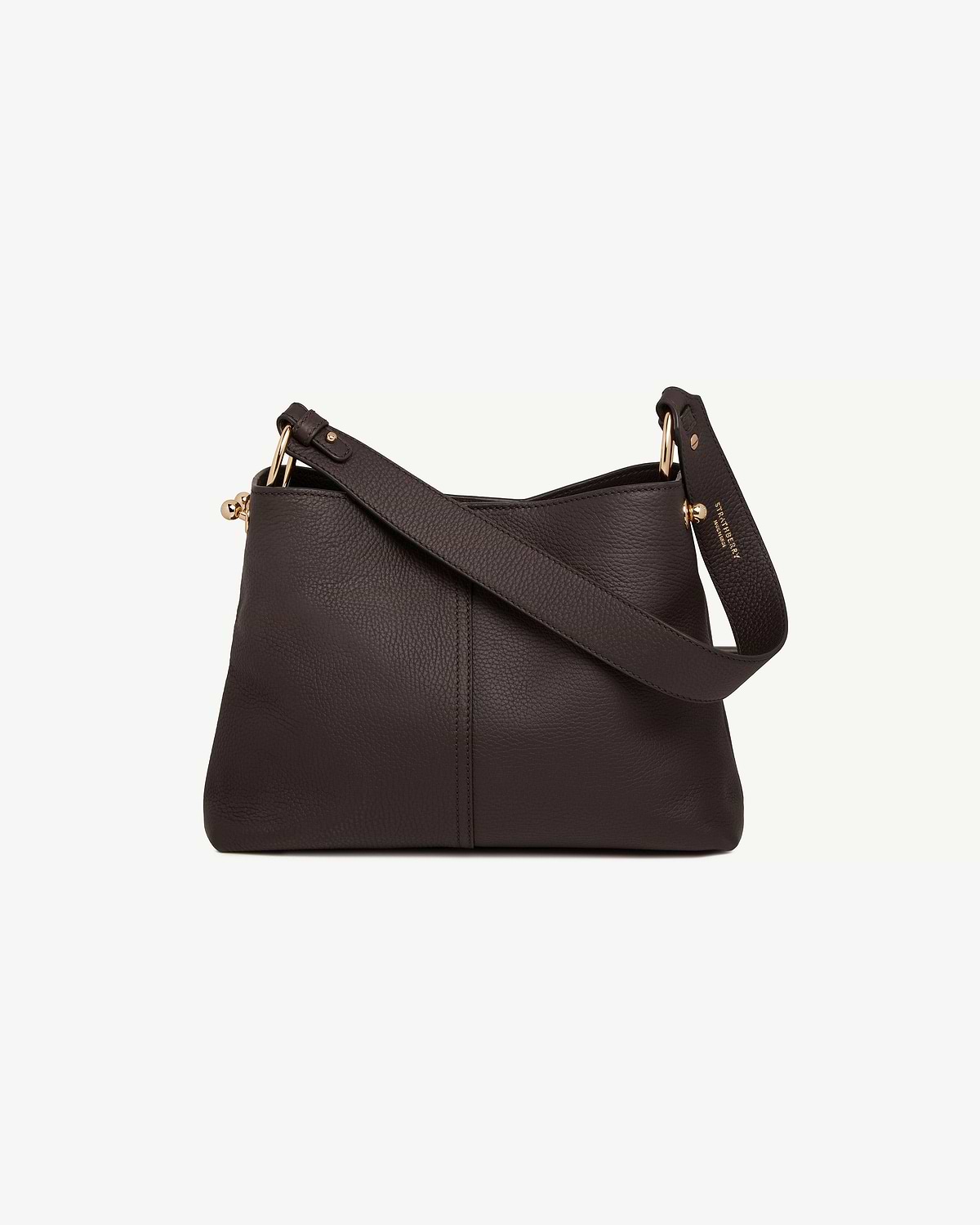 Strathberry Lana Hobo bag in espresso textured leather with wide strap and gold hardware