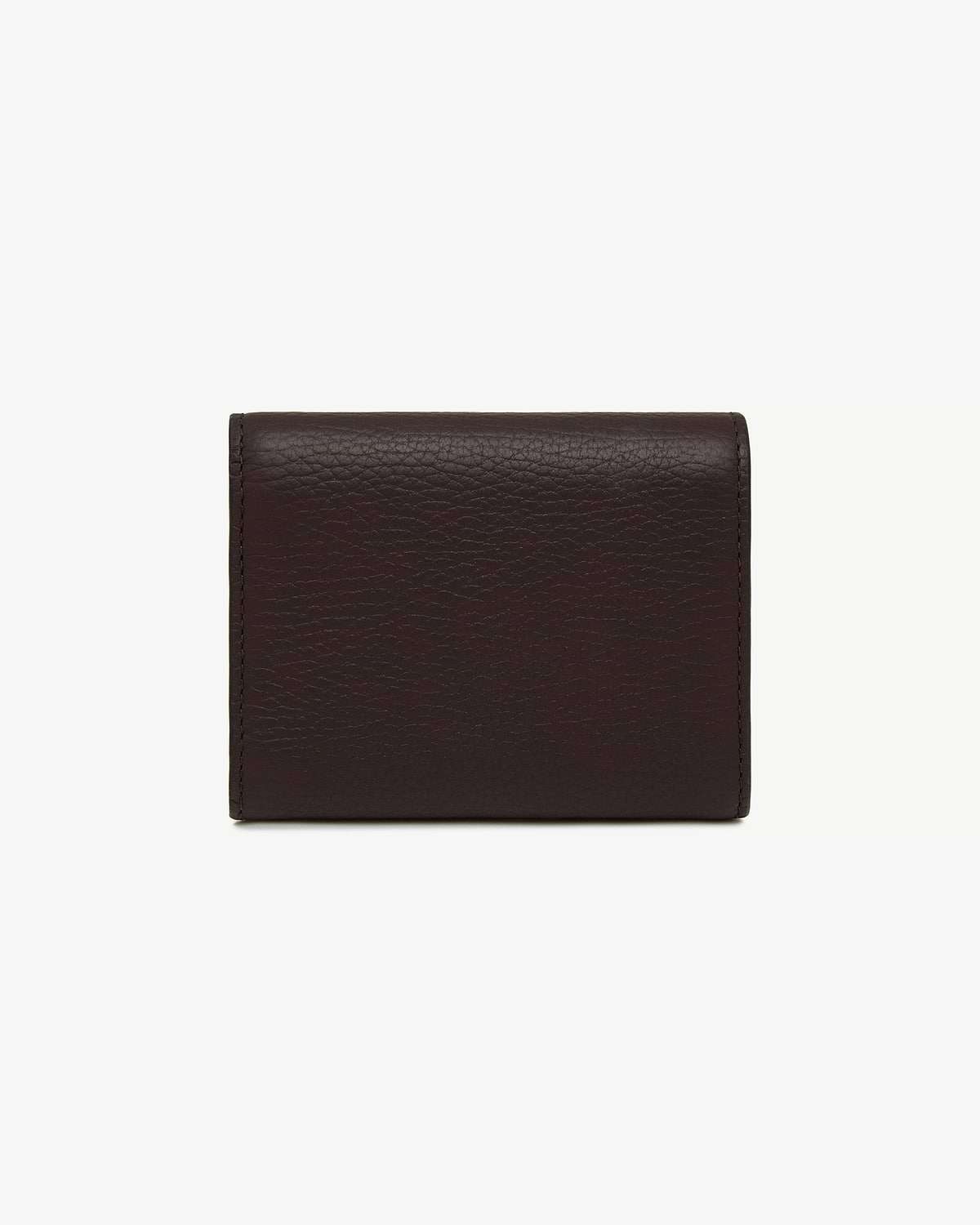 Mosaic trifold wallet in espresso pebbled leather, folded front view