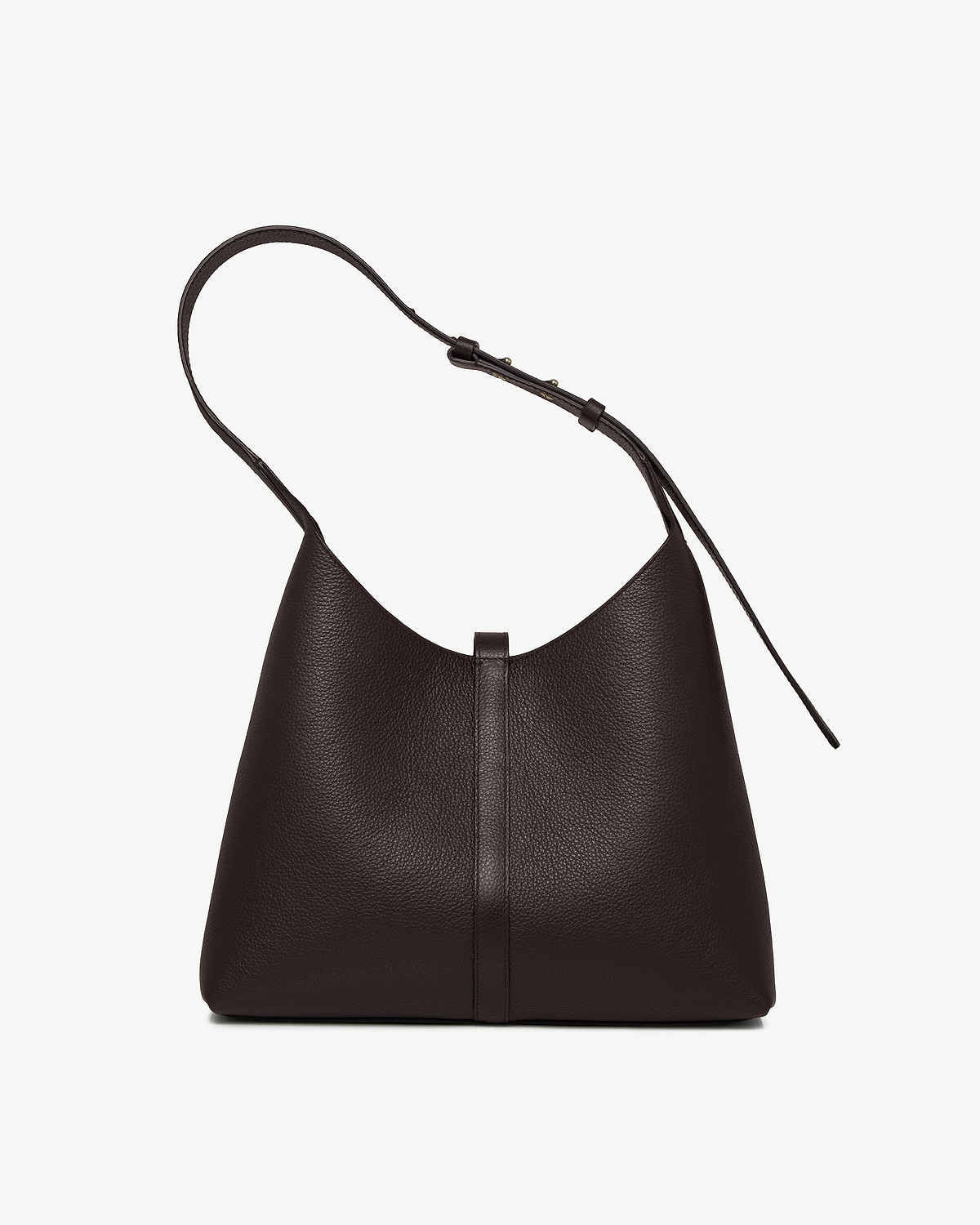 Espresso pebbled leather Kite Hobo bag with single shoulder strap and centre seam.