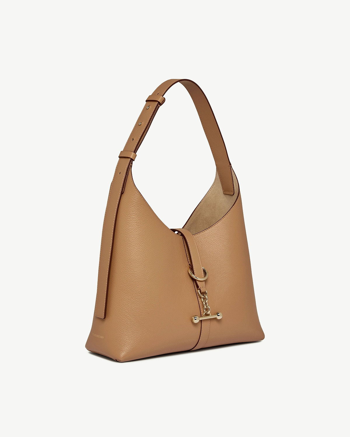 Caramel Kite Hobo bag with single adjustable shoulder strap and gold chain toggle