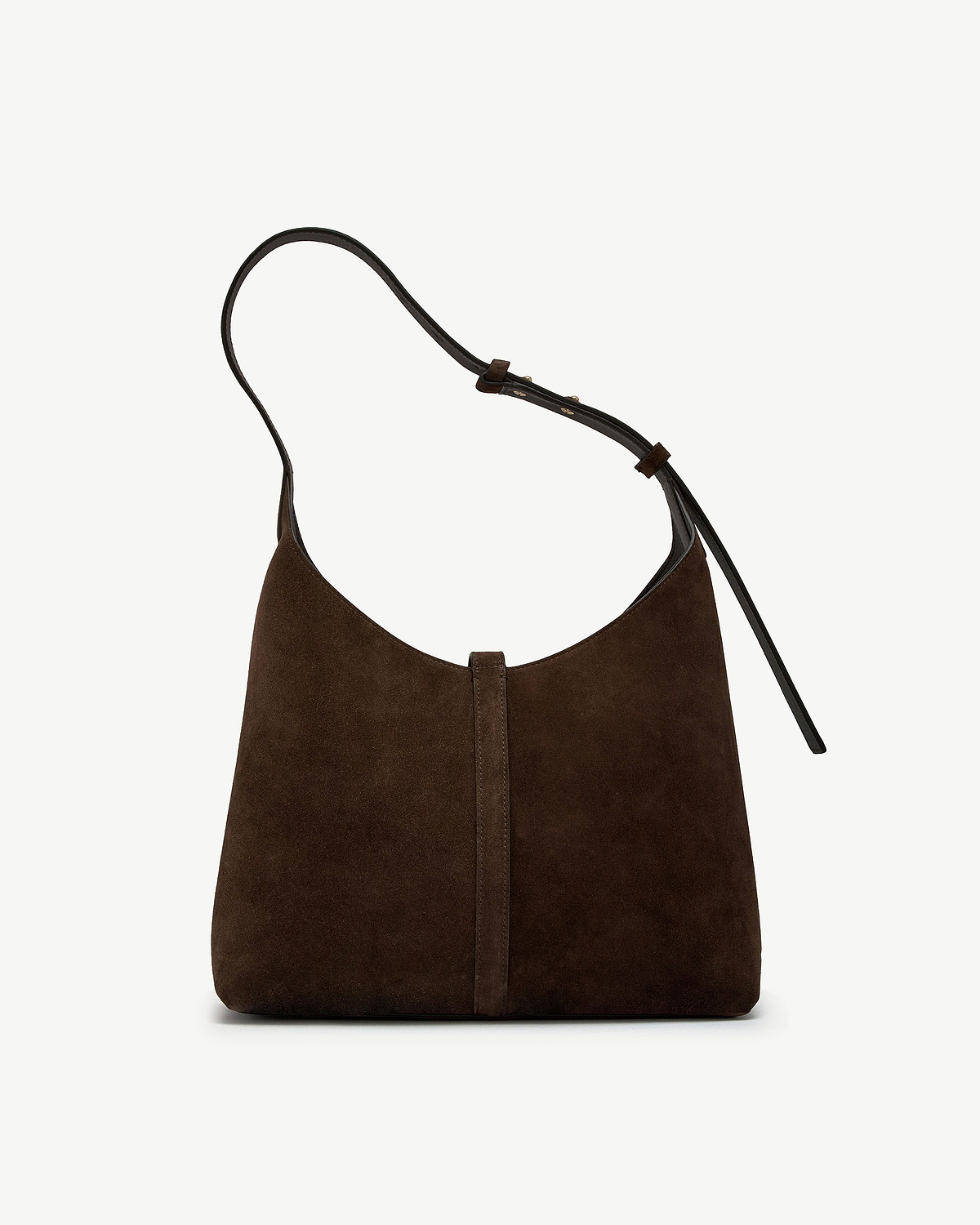 Kite Hobo bag in chocolate suede with single shoulder strap and central seam