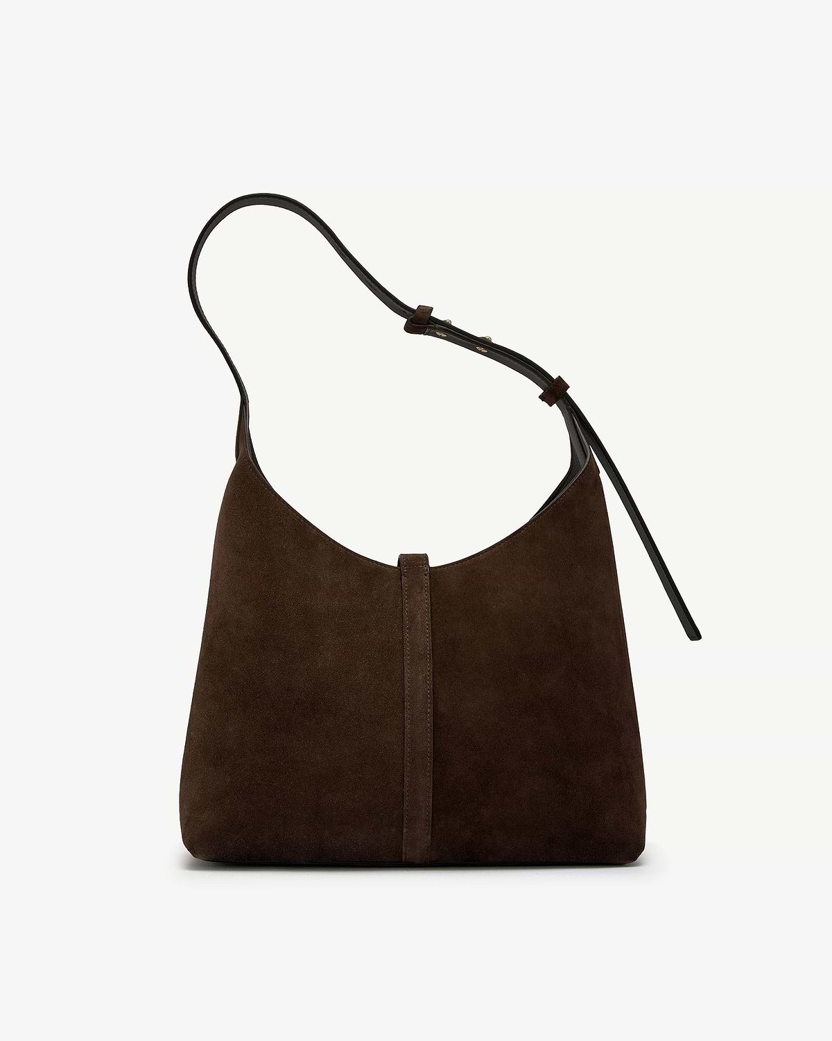 Kite Hobo bag in chocolate suede with single shoulder strap and central seam
