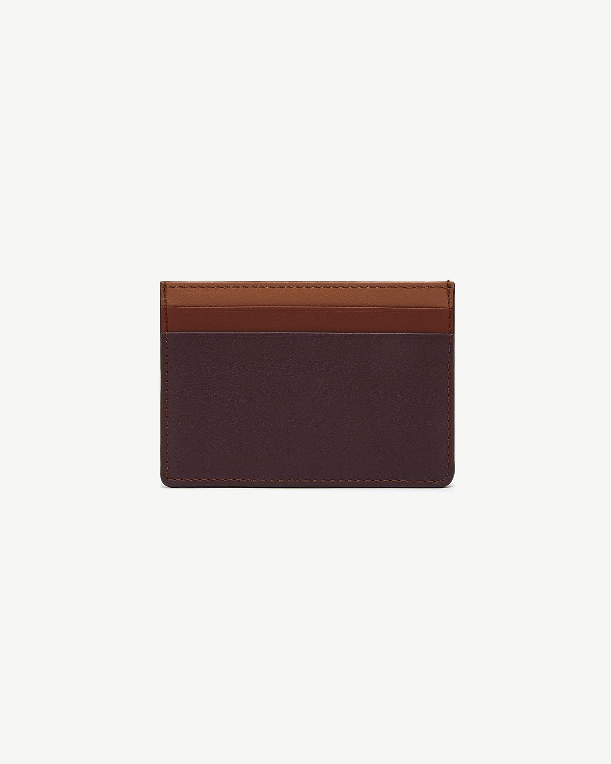 Burgundy cardholder with walnut and chestnut top card slots on white background