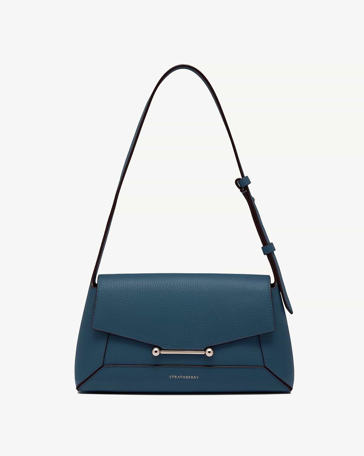Loch blue mosaic shoulder bag by Strathberry, pebbled leather, gold bar fastening.