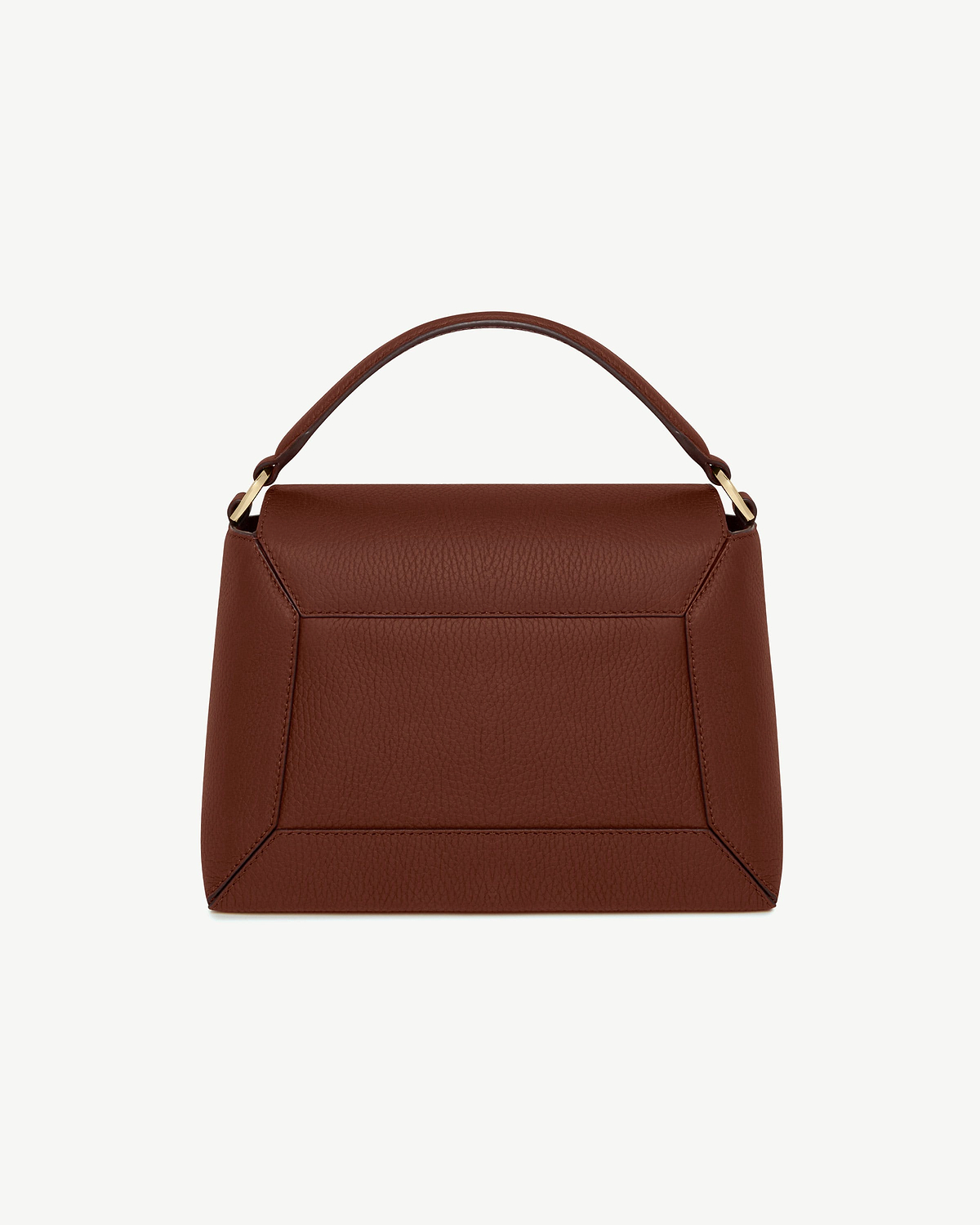 Top of walnut brown Mosaic bag with handle and gold-tone hardware.