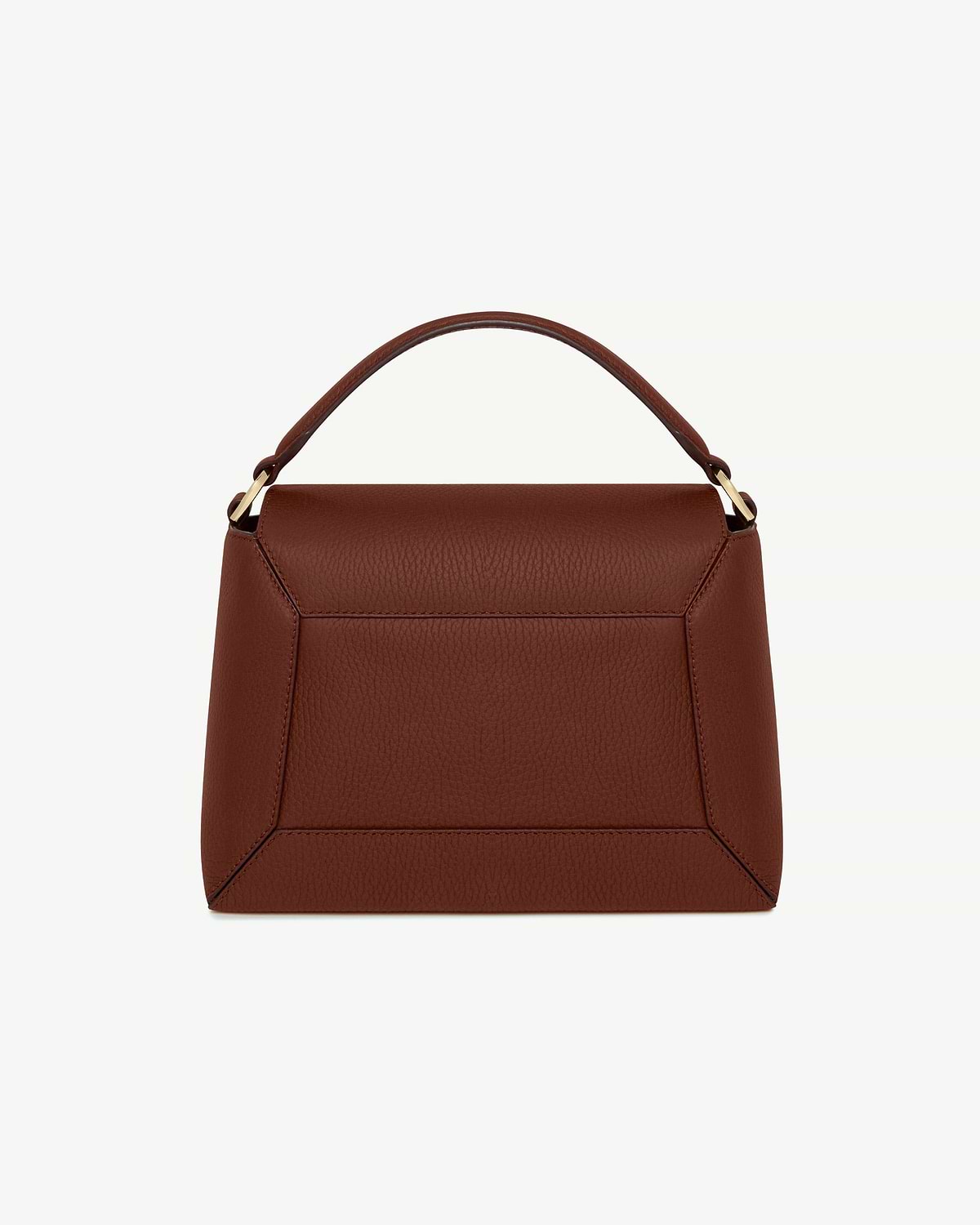 Top of walnut brown Mosaic bag with handle and gold-tone hardware.