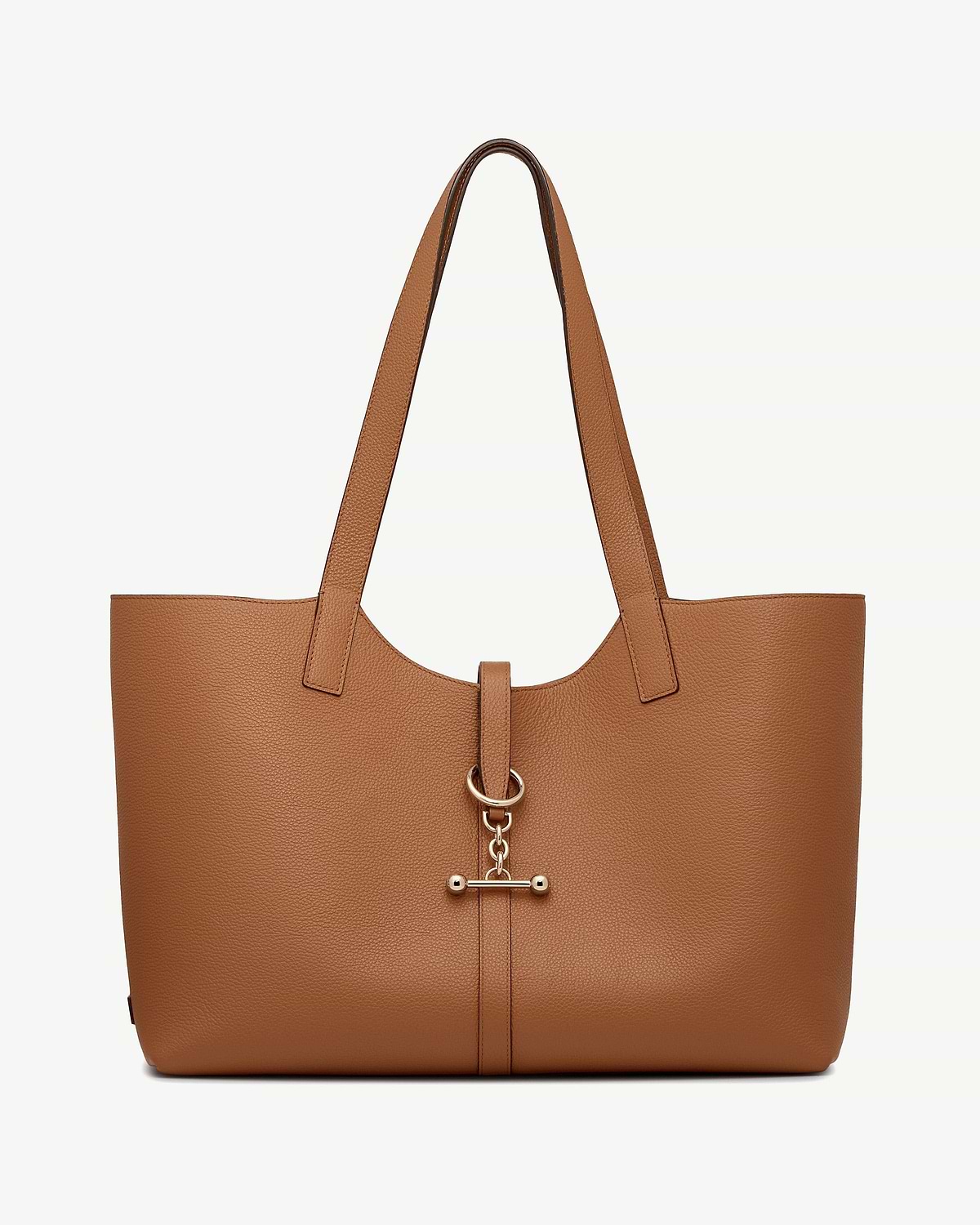 Tan leather kite tote with shoulder straps and gold-toned ring and toggle hardware.