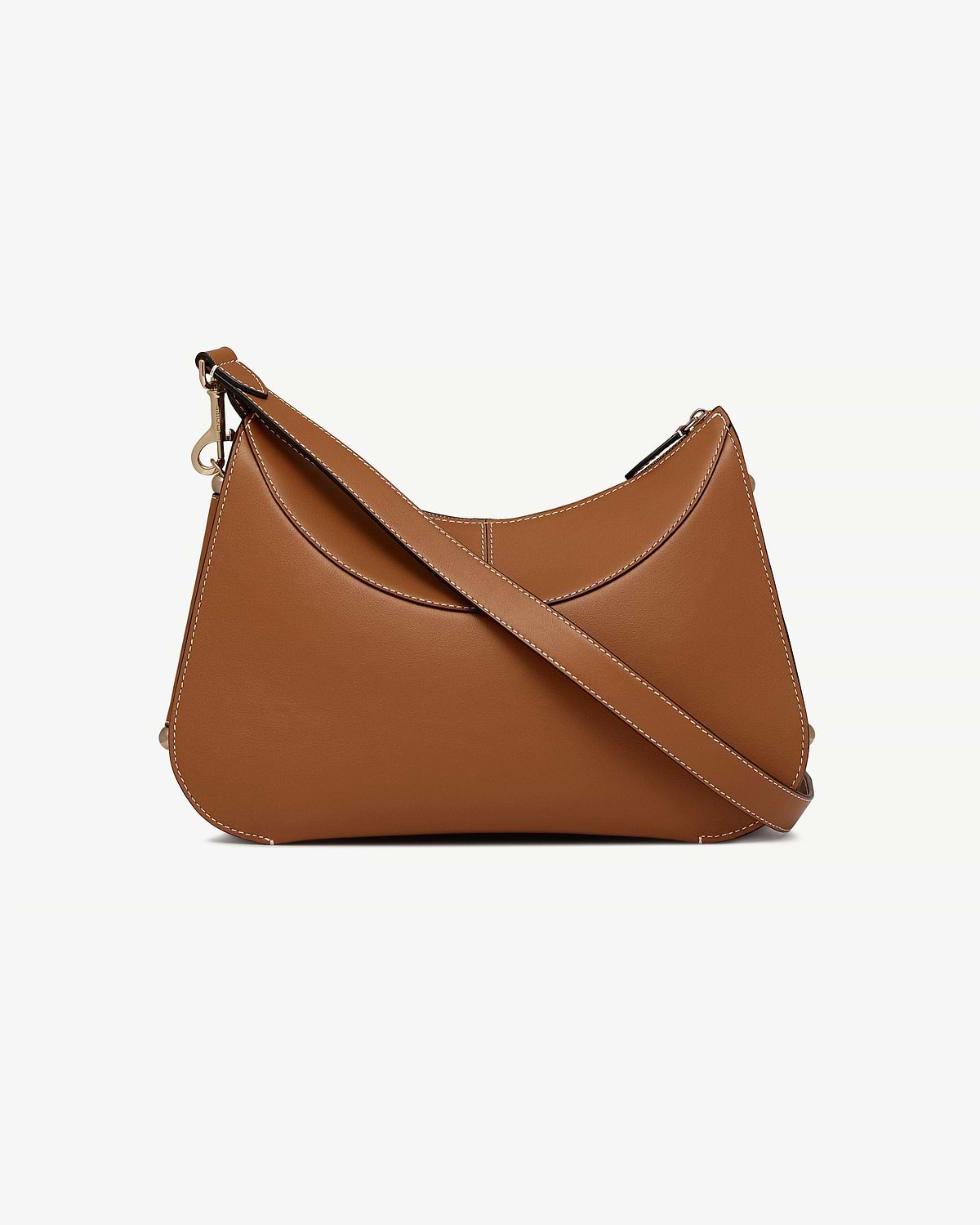 Tan leather Nest Shoulder bag with curved shape and contrast stitching.