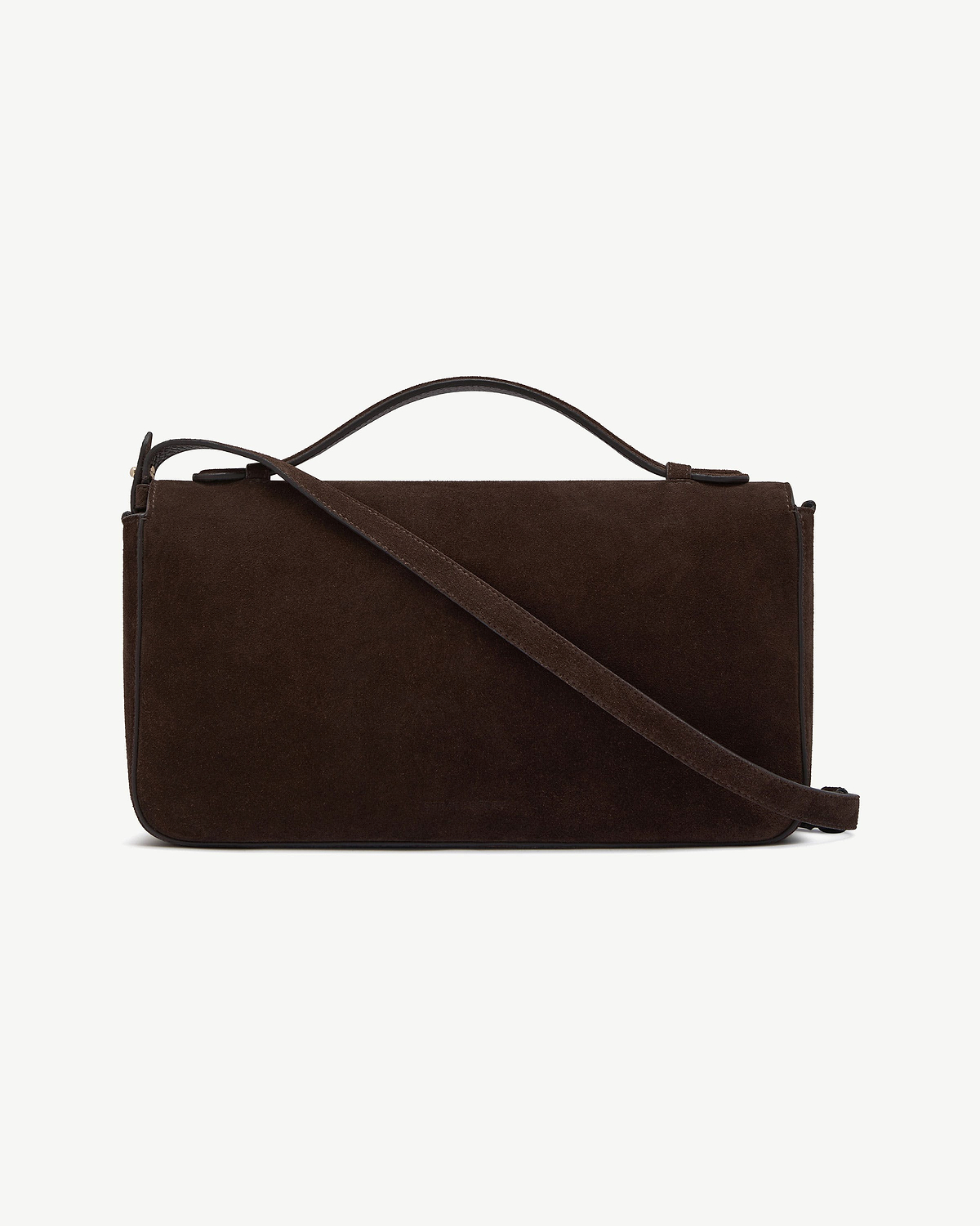 Nocturn Midi in espresso suede with top handle and long strap