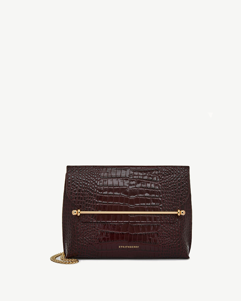 Strathberry Stylist croc-embossed leather bag with gold bar and chain strap
