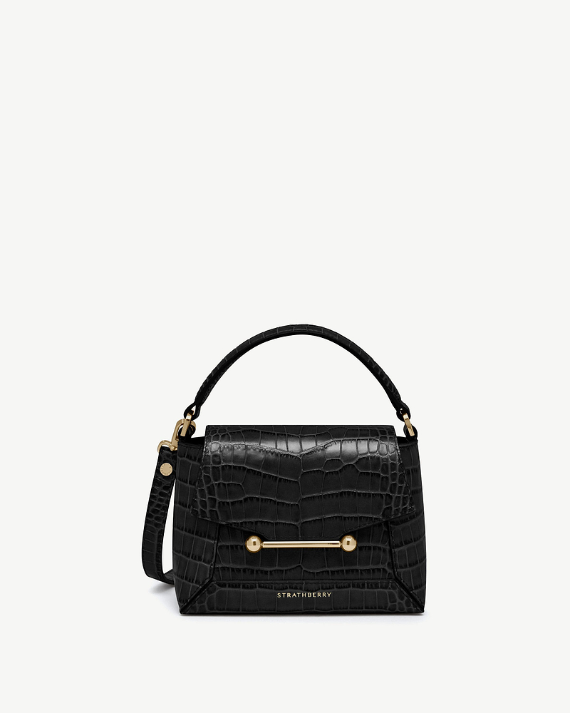 Strathberry Mosaic Nano bag in soft croc with gold bar and top handle