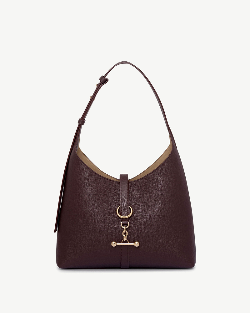Burgundy pebbled leather Kite Hobo bag with short shoulder strap and gold hardware
