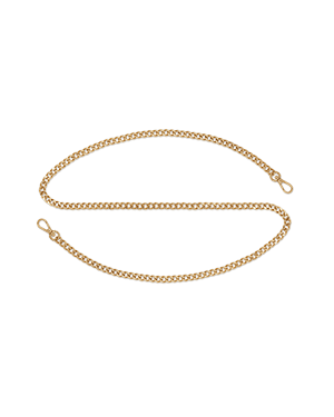 Short gold crossbody chain strap with metal clasps at each end.
