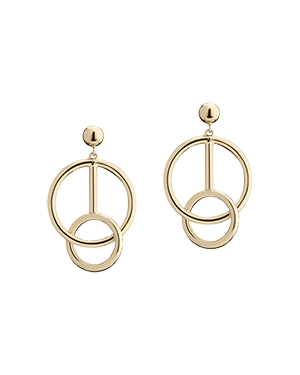 Pair of 22 carat gold gilded music bar hoop earrings with interlocking hoops