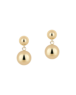 Pair of 22-carat gold-gilded drop earrings featuring two polished spherical drops.