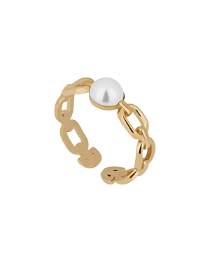 Pearl link ring with chain-style open band, 22-carat gold gilding.