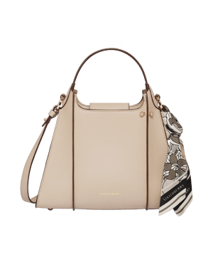 Arkshell oat tote with top handle, detachable shoulder strap, scarf tied to handle.