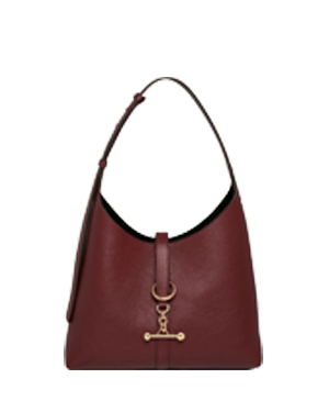 Oxblood leather kite hobo handbag with single shoulder strap and gold hardware.