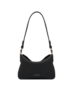 Black Strathberry Sway shoulder bag with single top handle and gold logo