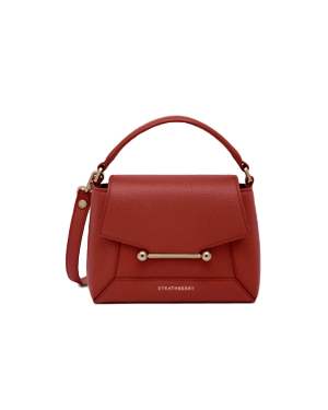 Strathberry Mosaic Nano handbag in Levanto Red with top handle and bar clasp.