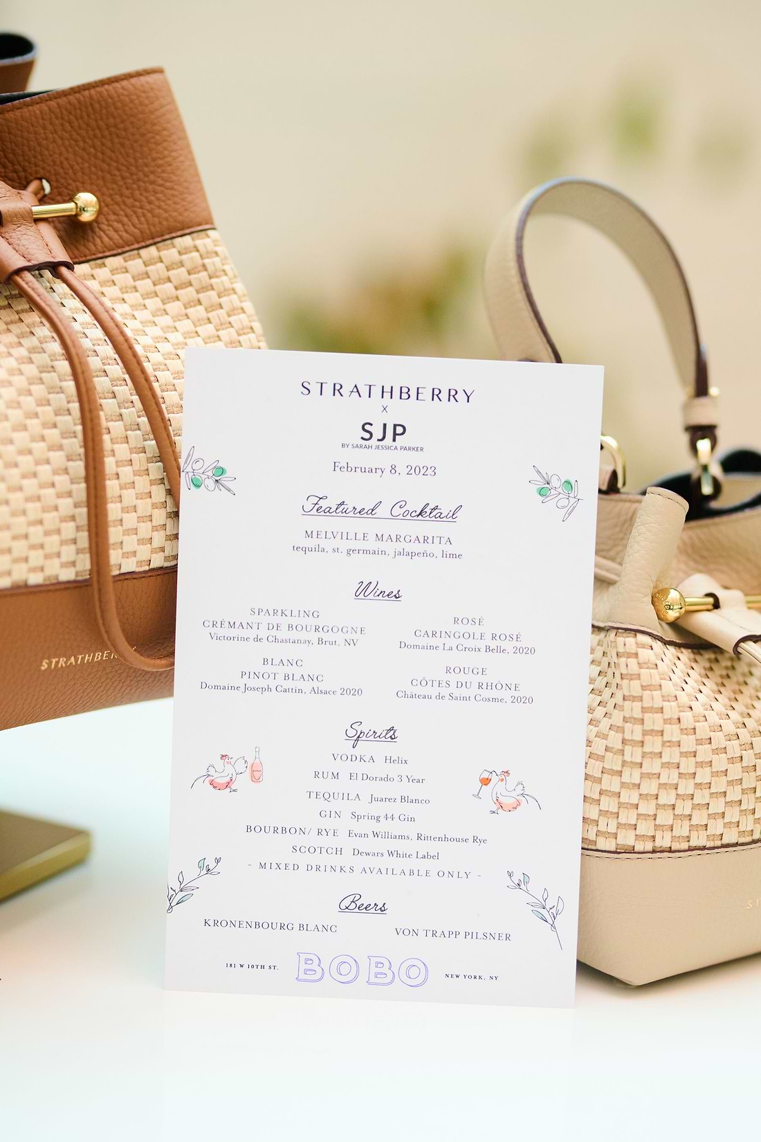 A close up of a bag and a menu