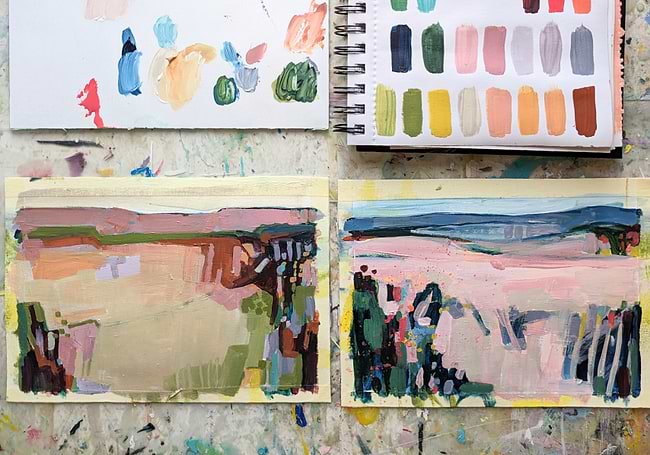 A couple of paintings that are on a wall