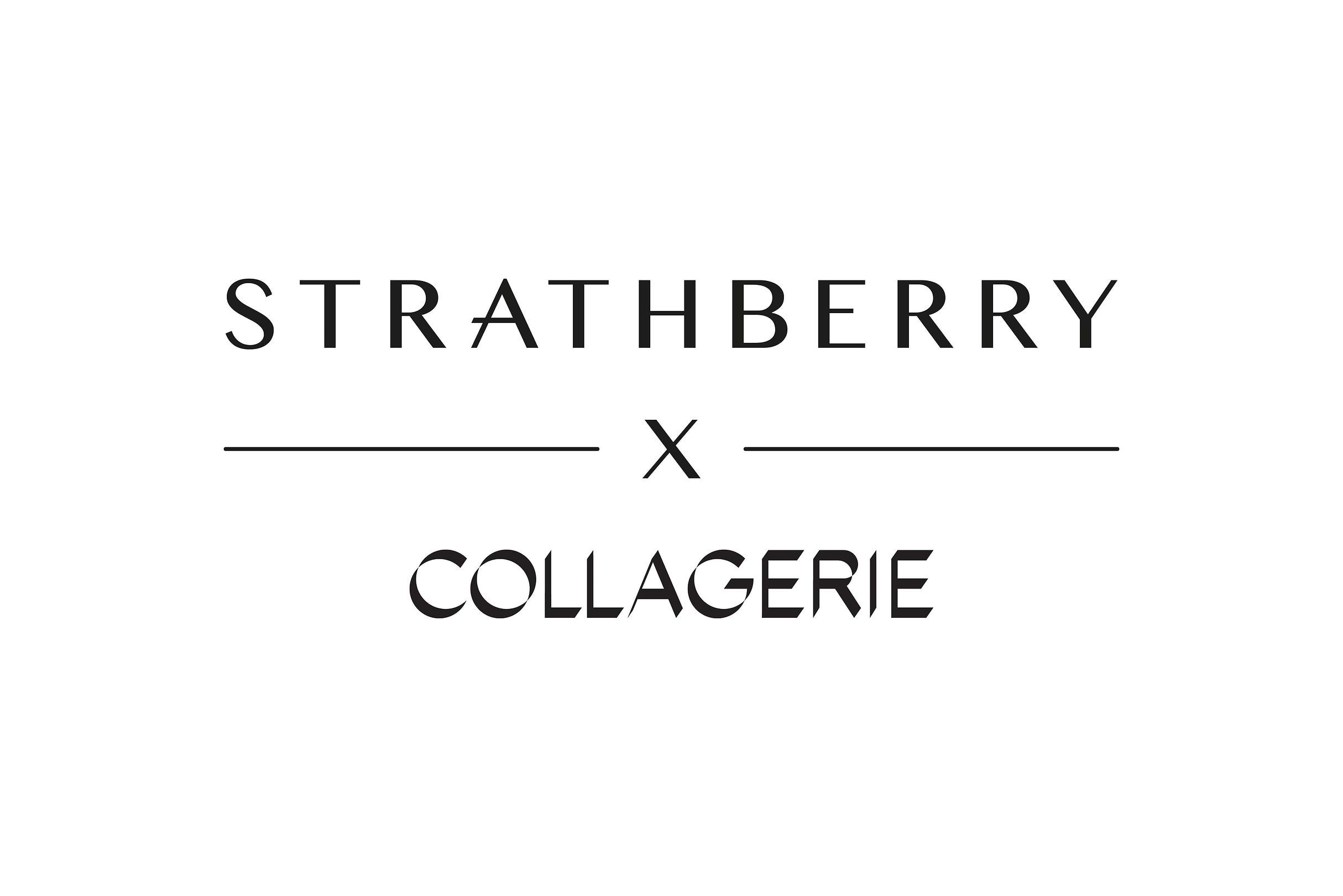 A black and white photo with the words stratberry x collagerie