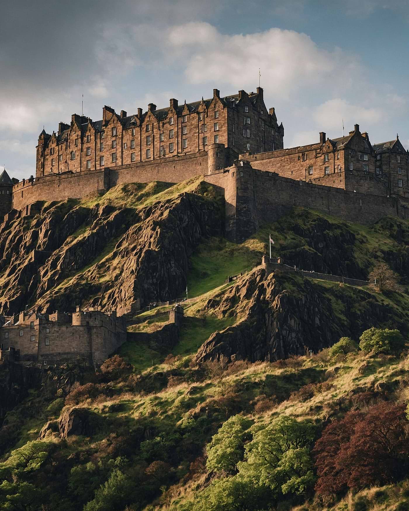 A castle on top of a hill with a sky background