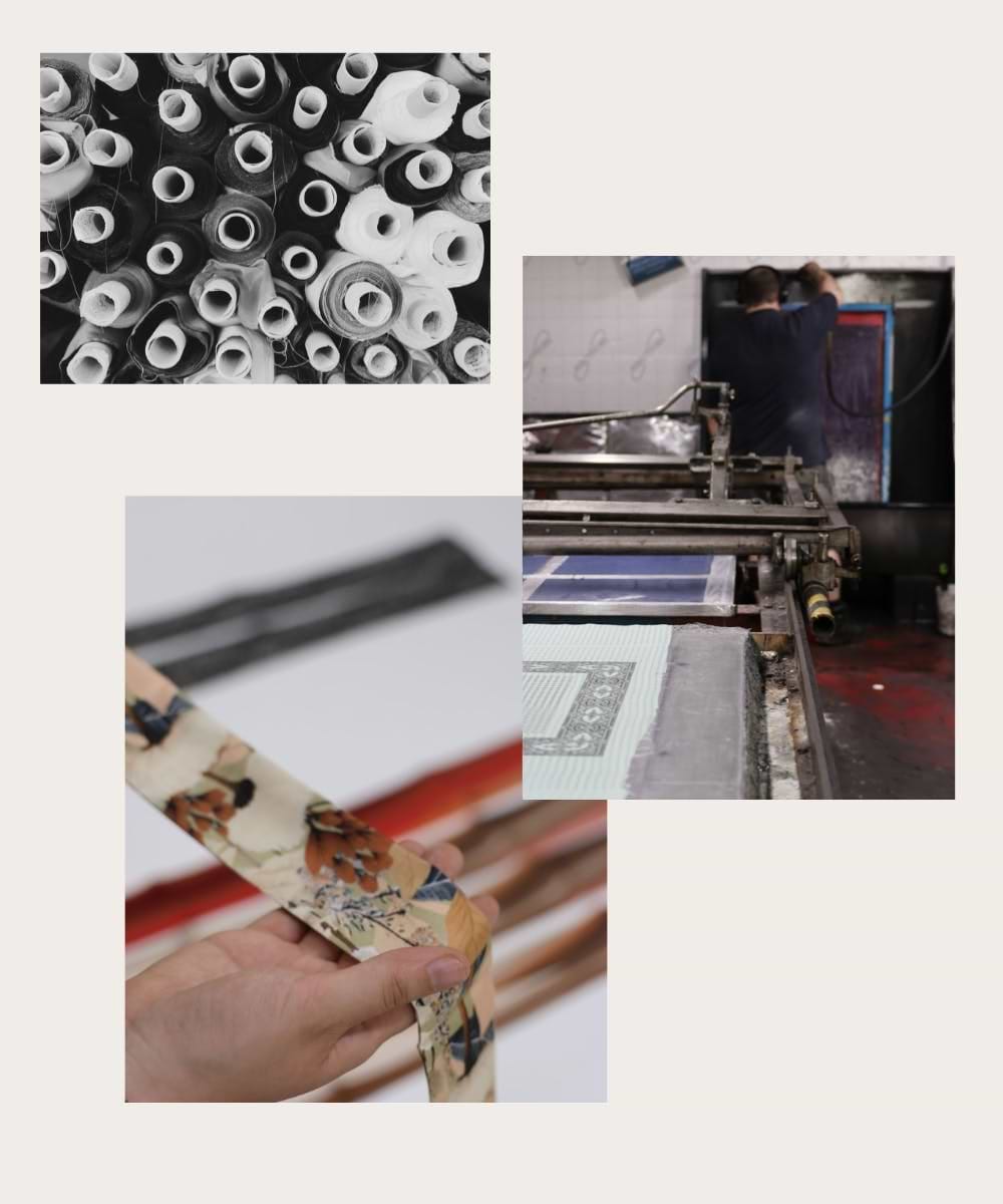 A collage of photos with a person working on a machine