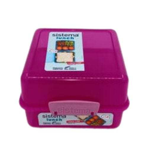 קופסת אוכל sistema לאנצ' - קוביית לאנצ' מרובעת 1.4 ל' מחולקת ורוד