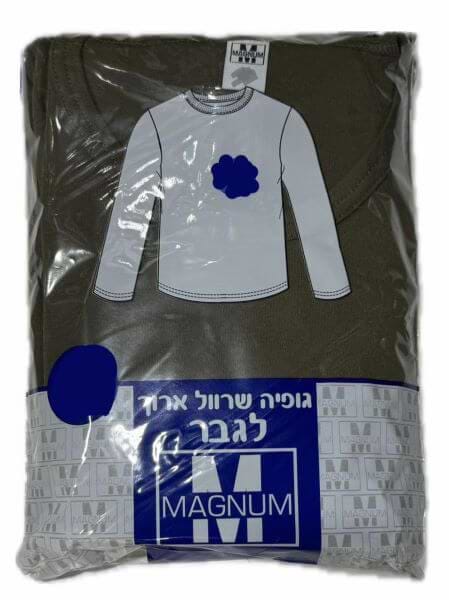 גופיה פלנל שרוול ארוך לגבר 80% כותנה ( מידות S-XXL ) - חאקי