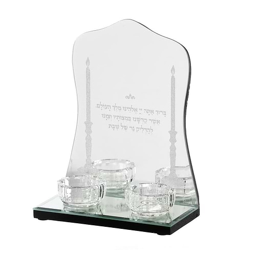 פמוטי שבת גב מראה עיטור וכיתוב שבת כסוף גובה 20 ס”מ