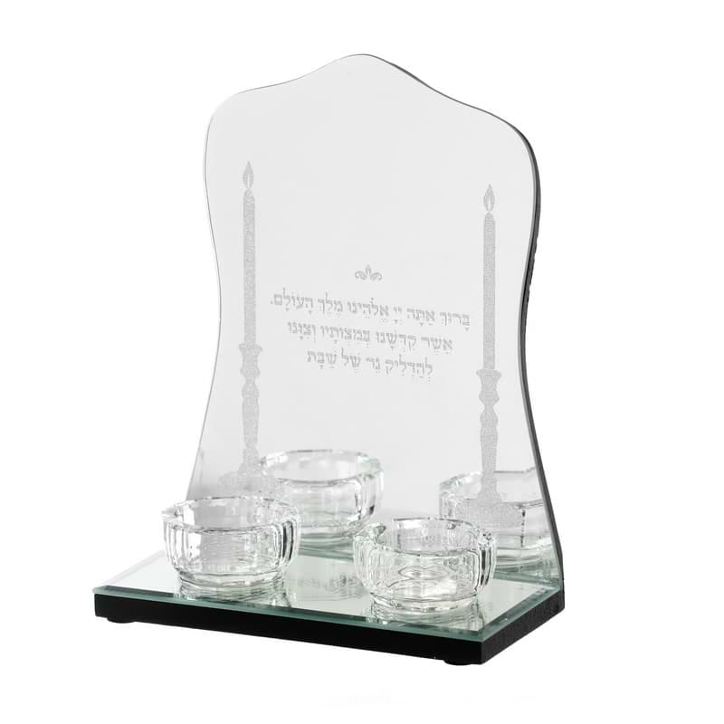 פמוטי שבת גב מראה עיטור וכיתוב שבת כסוף גובה 20 ס”מ
