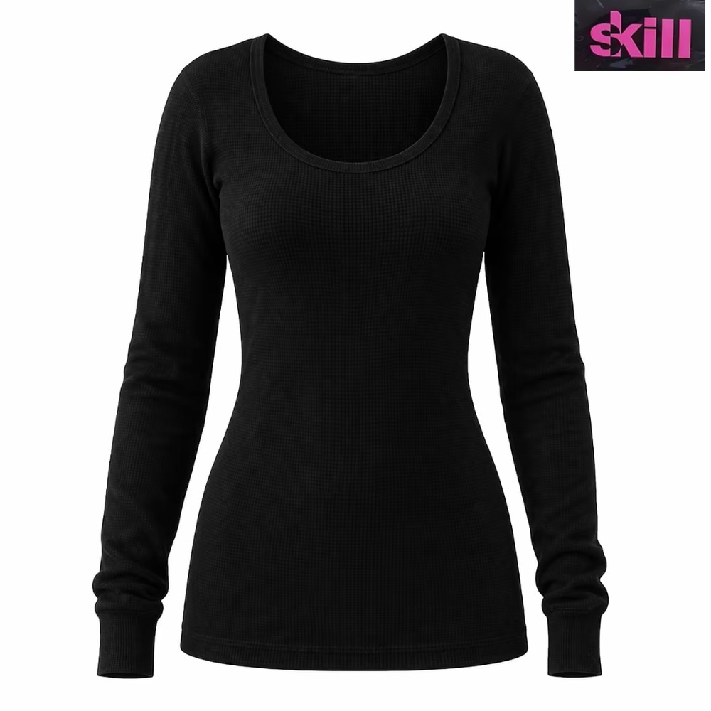 גופיה תרמית שרוול ארוך לנשים (מידות S-XL) - שחור 