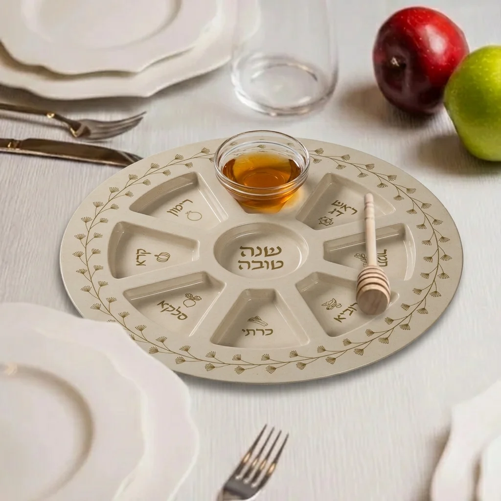 צלחת מלמין מהודרת לראש השנה פרחים 35 ס