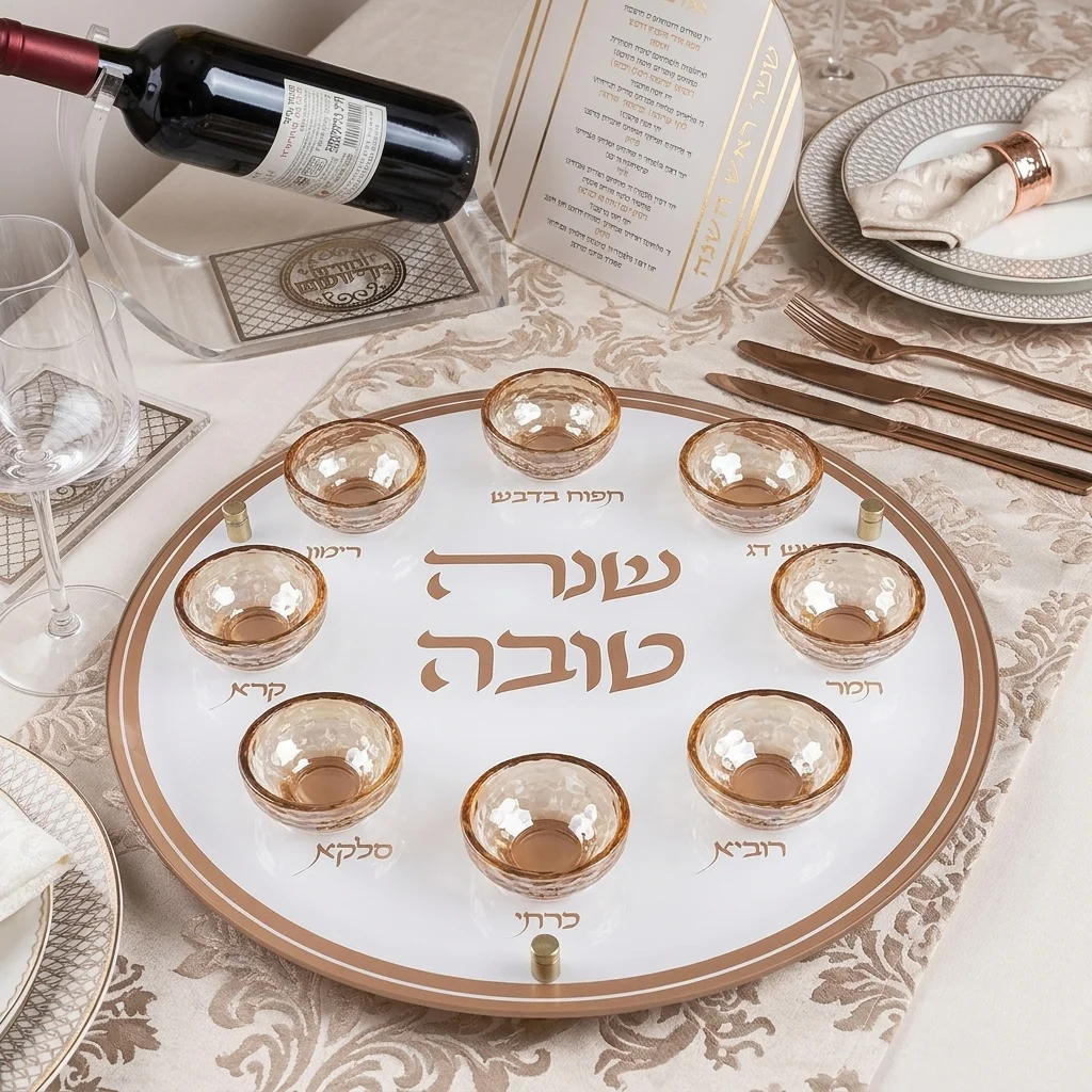 צלחת עגולה מהודרת לראש השנה מזכוכית וקריסטל 40 ס