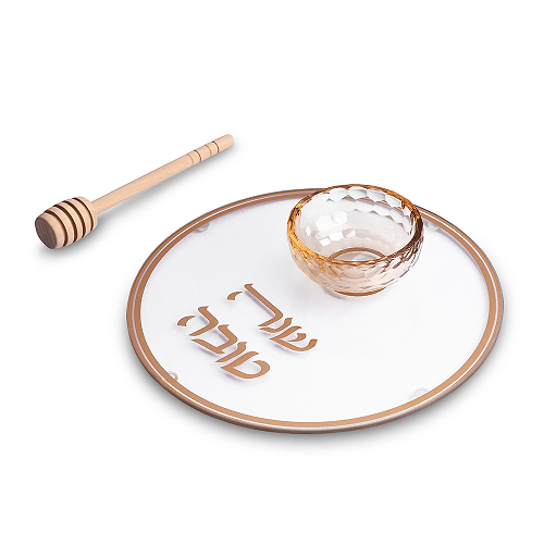 צלחת זכוכית לדבש עם הדפסה זהב 19 ס