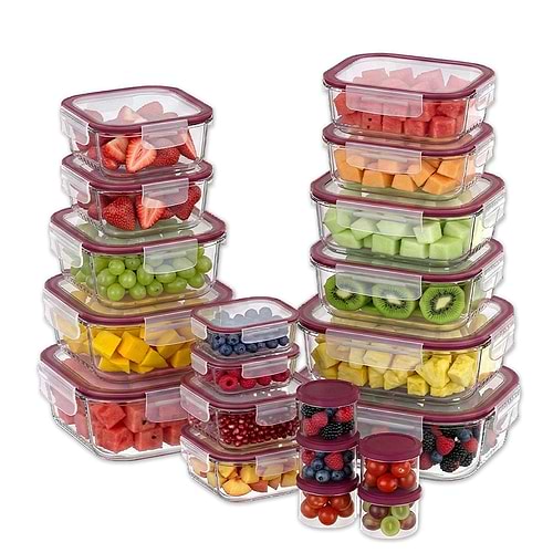 סט 20 יח' כלי איחסון זכוכית עם מכסה בורדו GLASS CLOC