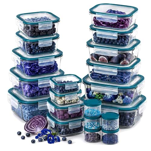 סט 20 יח' כלי איחסון זכוכית עם מכסה טורקיז GLASS CLOC