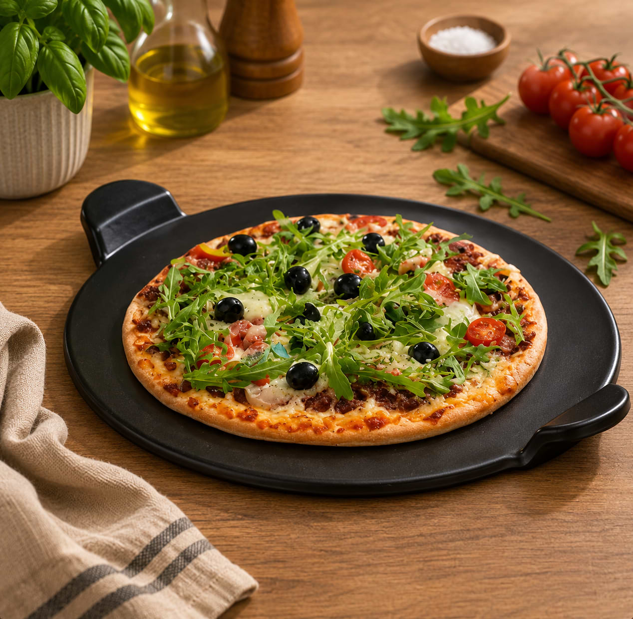 אבן שמוט לפיצה עגולה 33 ס"מ עם ידיות וציפוי CERAMIC NON STICK